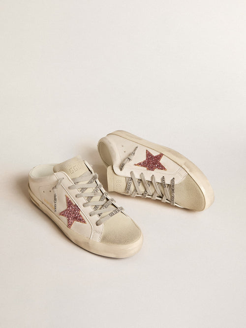 Bio-based Super-Star Sabot with pink glitter star and suede toe| Golden Goose