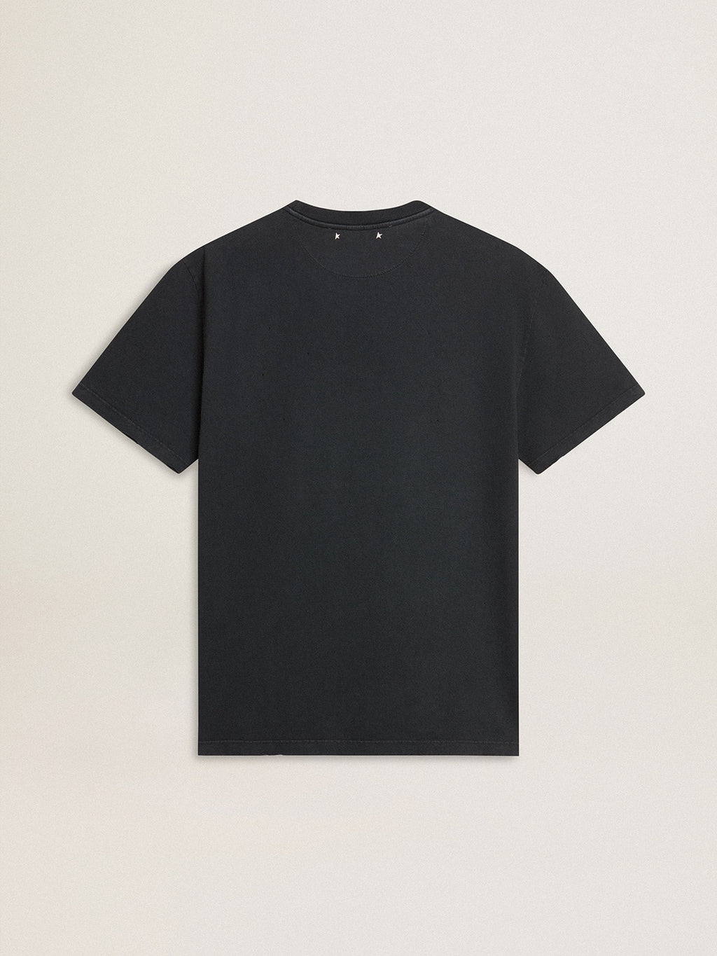Men's worn-black cotton T-shirt with print on the front| Golden Goose