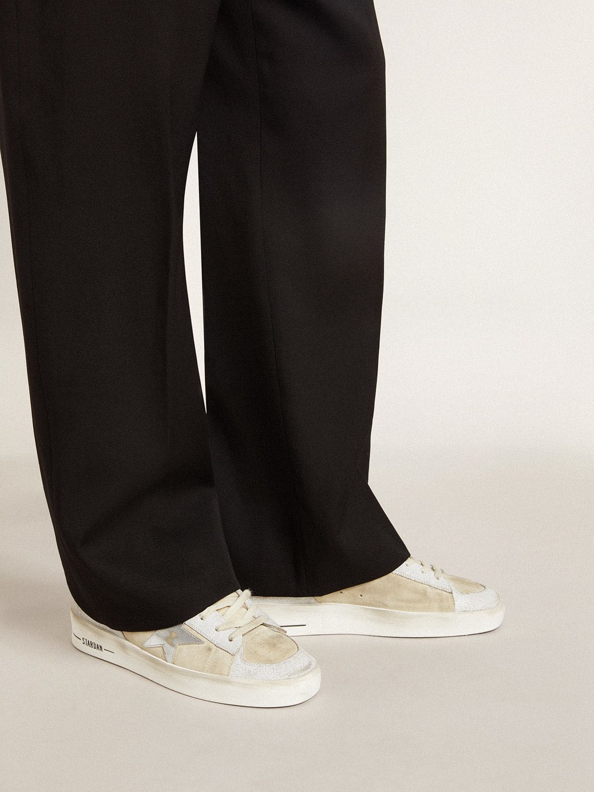 Stardan in nubuck and crackle leather with silver metallic leather star| Golden Goose