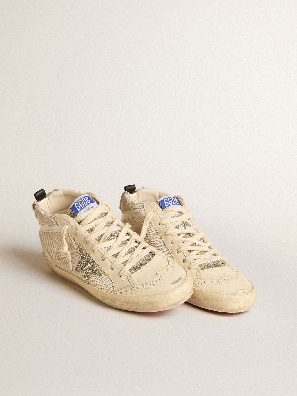 Women's Mid Star in mesh with platinum glitter star and white leather flash| Golden Goose