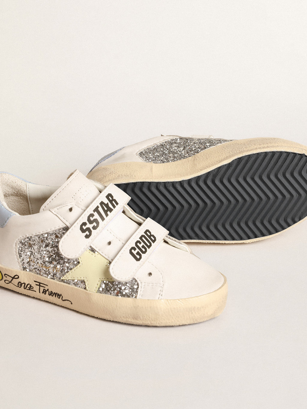 Bio-based Old School Young with yellow star and glitter inserts| Golden Goose