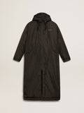 Women's black ankle-length padded jacket with hood| Golden Goose