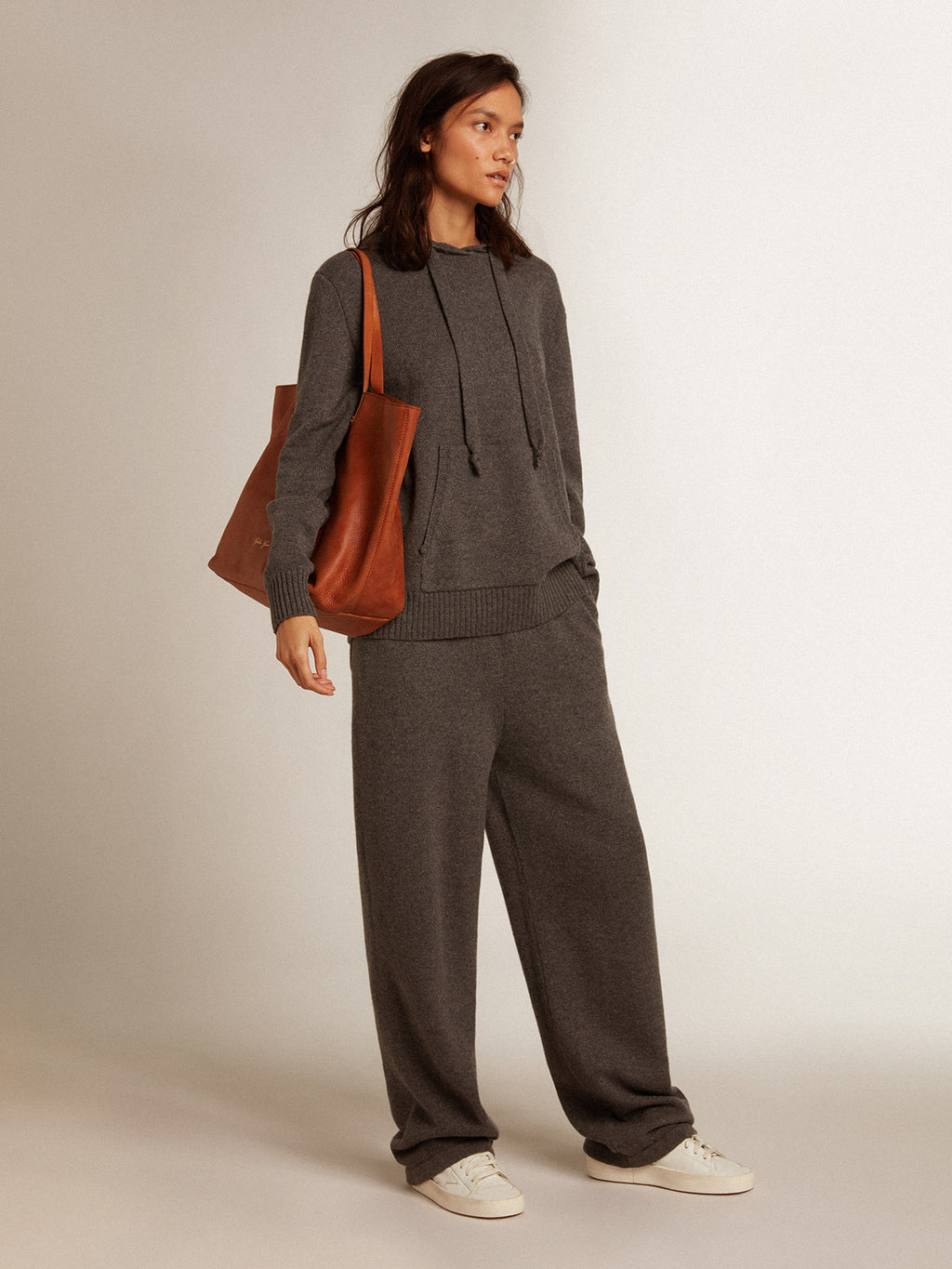 Women's gray cashmere blend sweatshirt with hood| Golden Goose