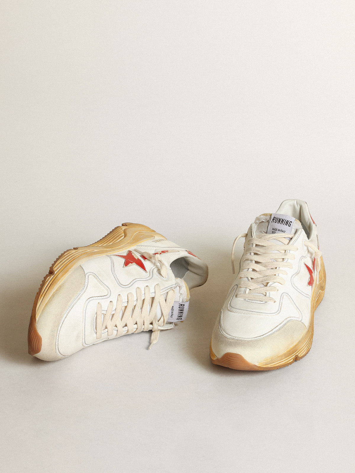 Men's Running Sole with leather star and heel tab with red print| Golden Goose
