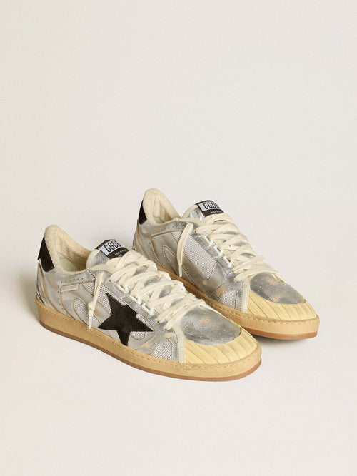 Ball Star LAB in silver leather with black suede star and heel tab| Golden Goose