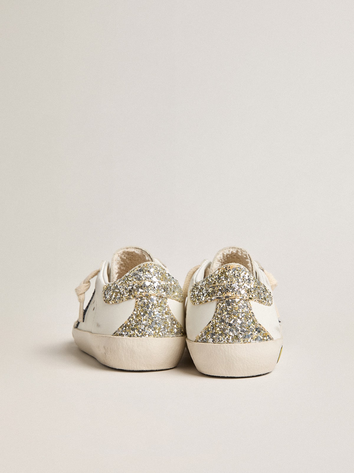Junior Super-Star in leather with glitter star and heel tab| Golden Goose