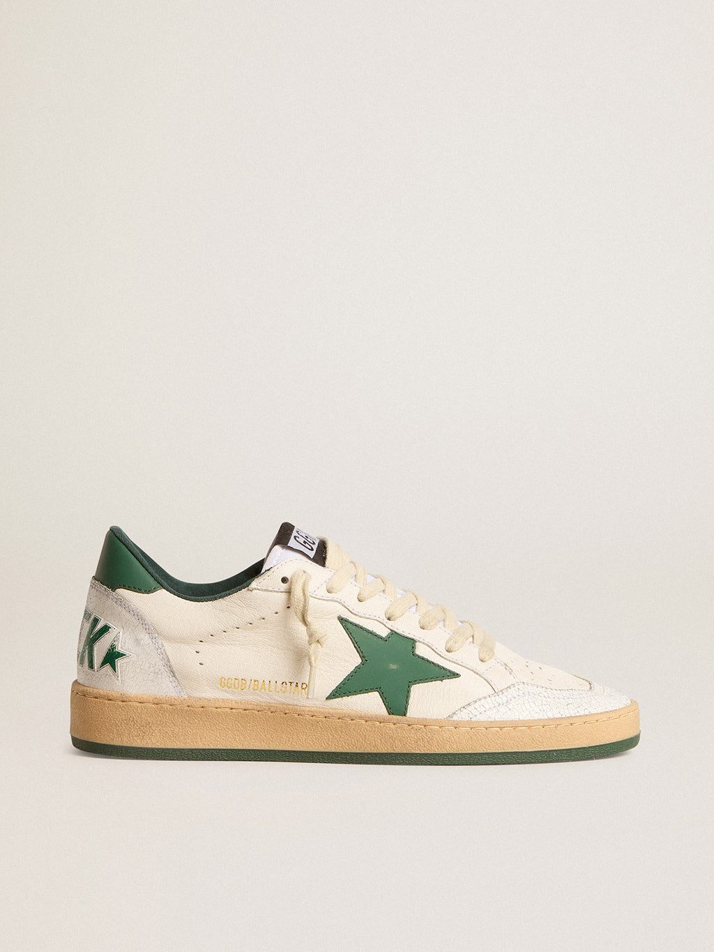 Ball Star Wishes in white nappa leather with green leather star and heel tab| Golden Goose