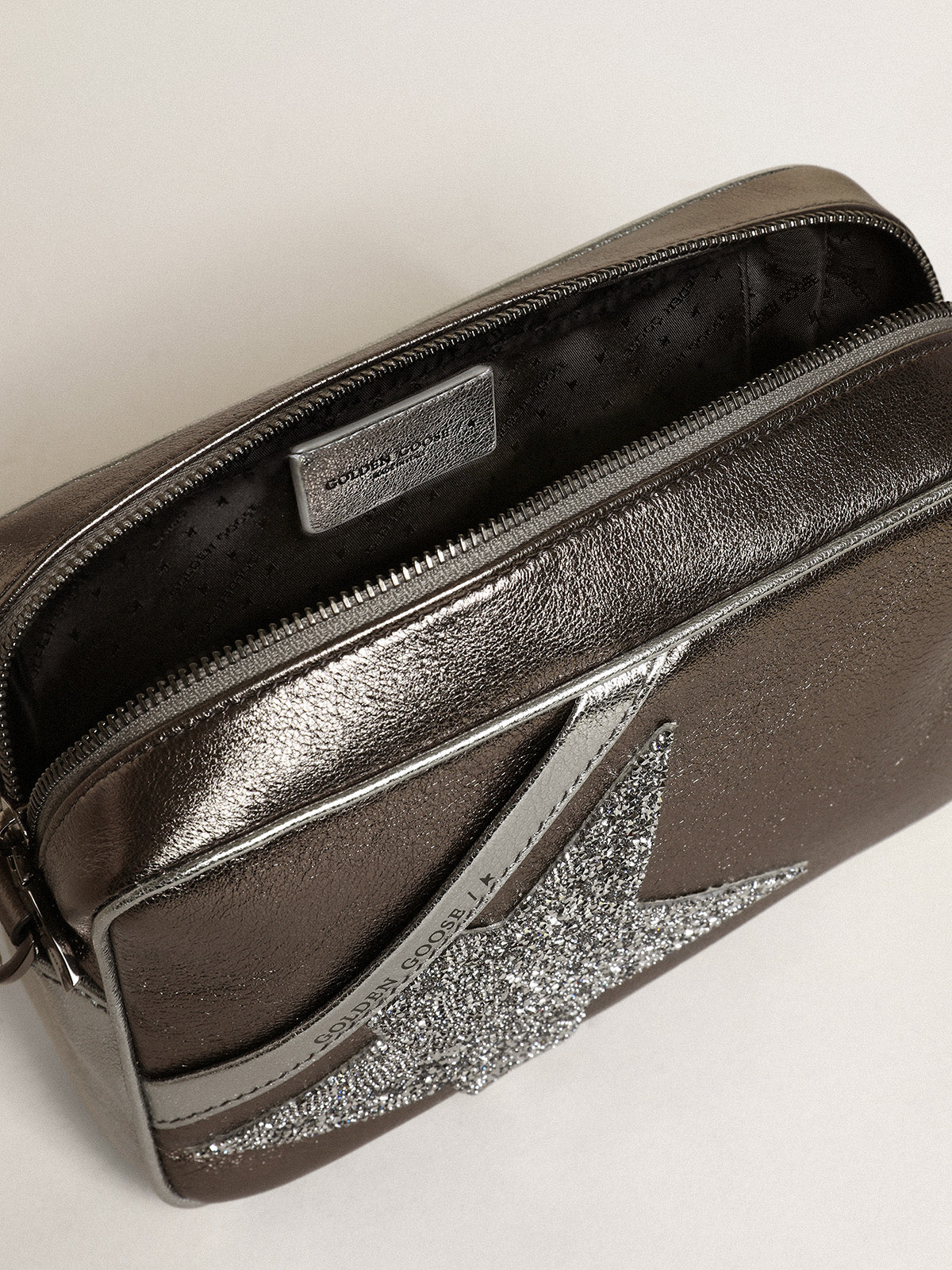 Women's Star Bag in silver leather with Swarovski crystal star| Golden Goose