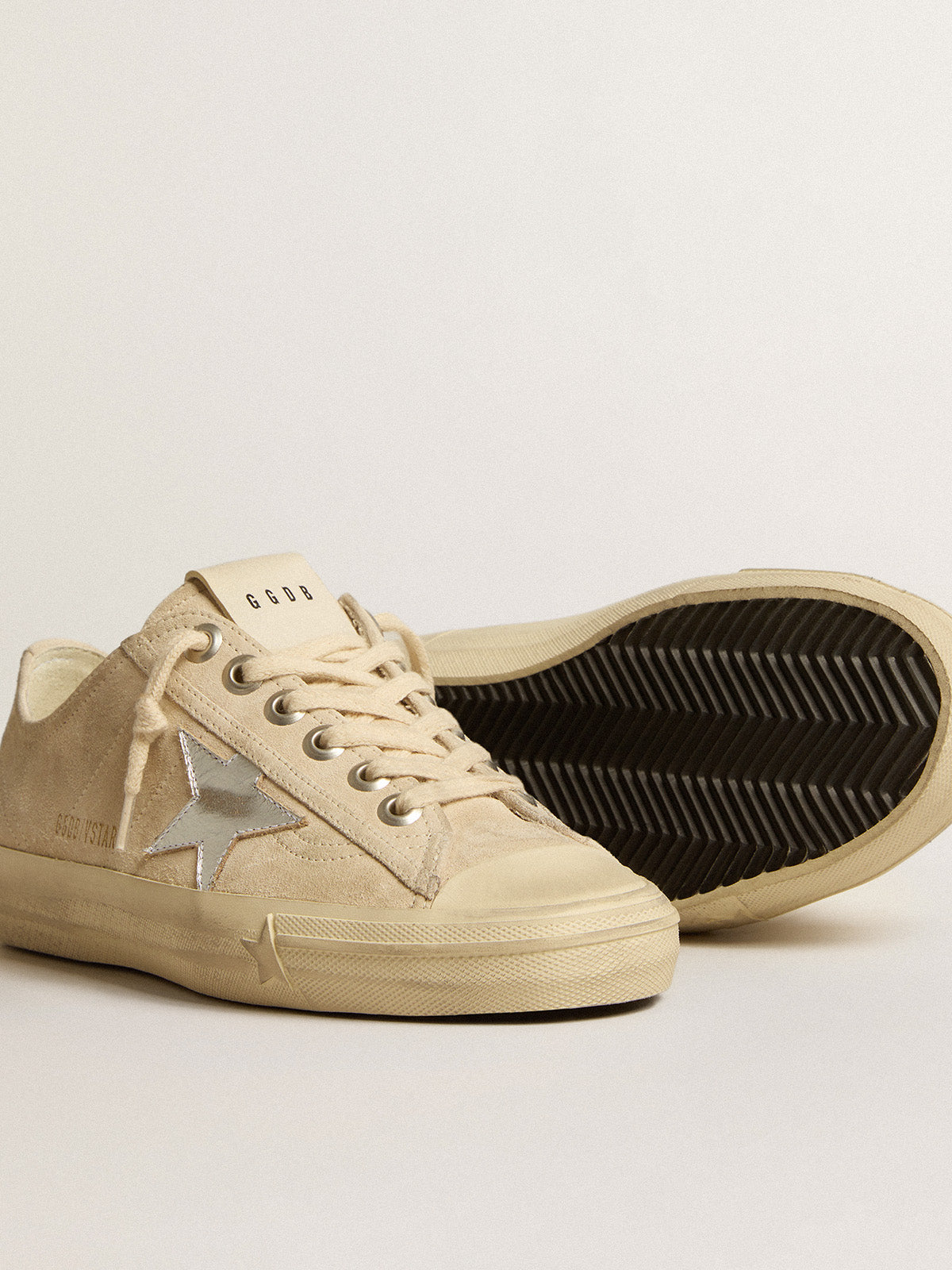 Women's V-Star in pearl suede with silver metallic leather star| Golden Goose