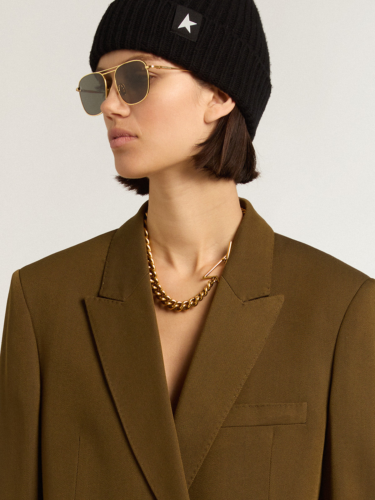 Short dress in beech-colored wool with horn buttons| Golden Goose