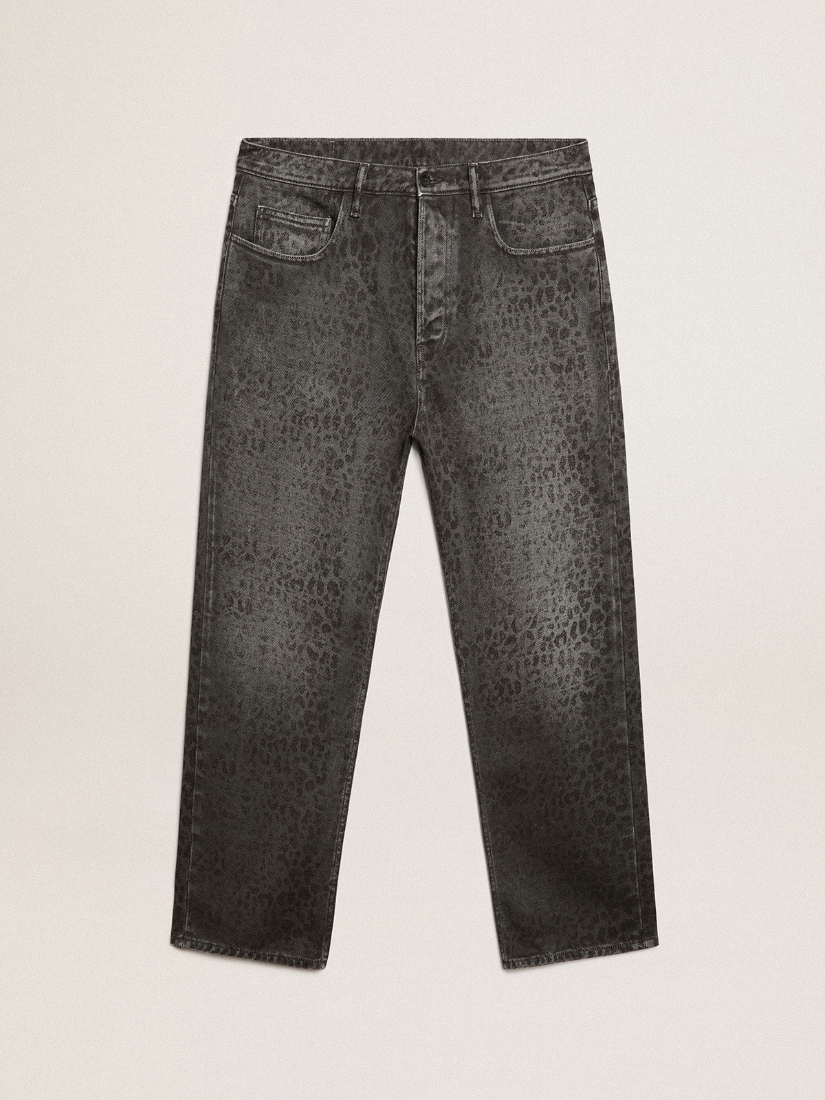 Men's gray jeans with leopard print| Golden Goose