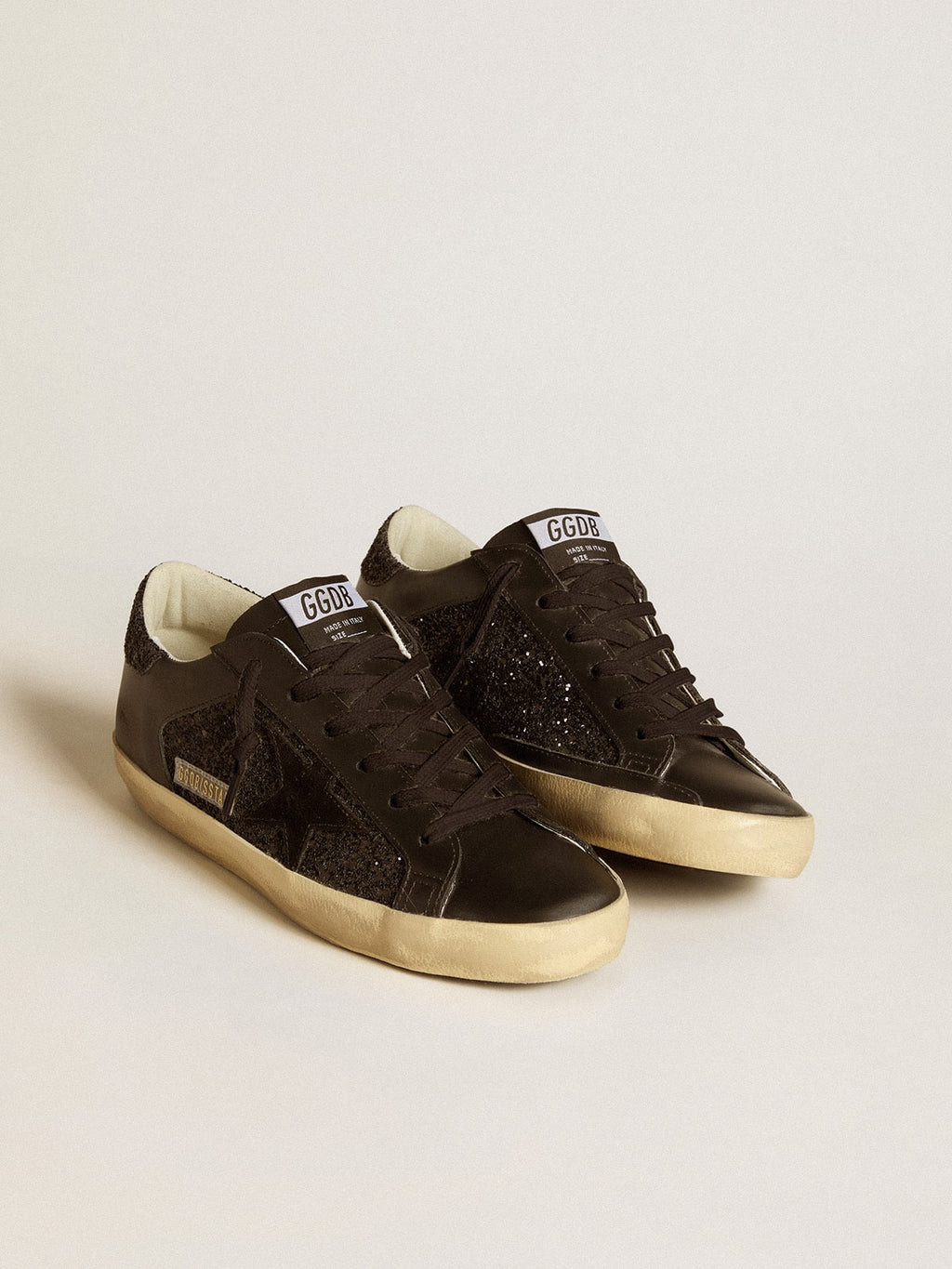 Super-Star in black glitter with black suede star and leather inserts| Golden Goose