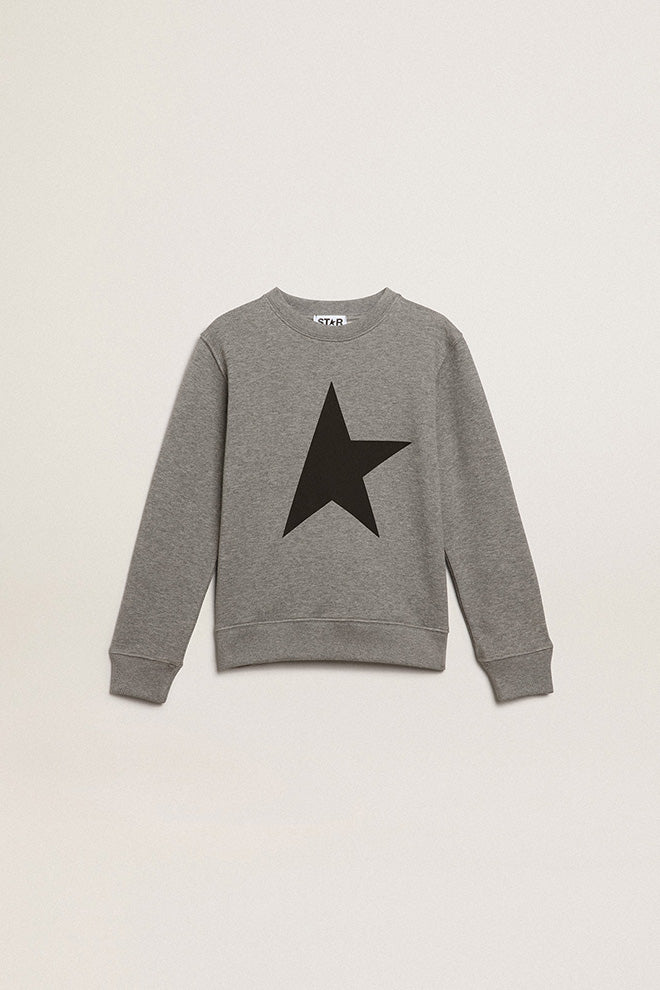 Boys' gray sweatshirt with black maxi star on the front| Golden Goose
