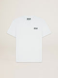 Women's white T-shirt with contrasting black logo and star| Golden Goose
