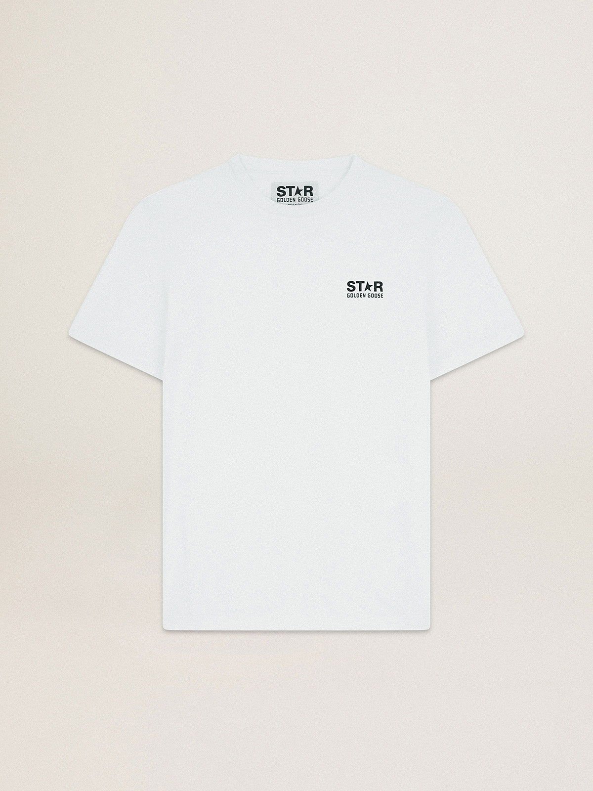 Women's white T-shirt with contrasting black logo and star| Golden Goose