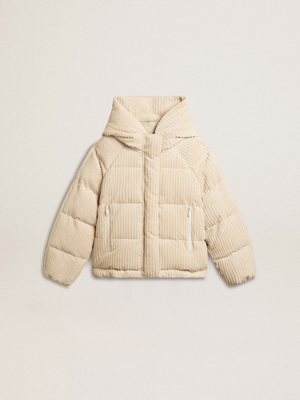 Padded ecodown jacket with zip fastening and hood