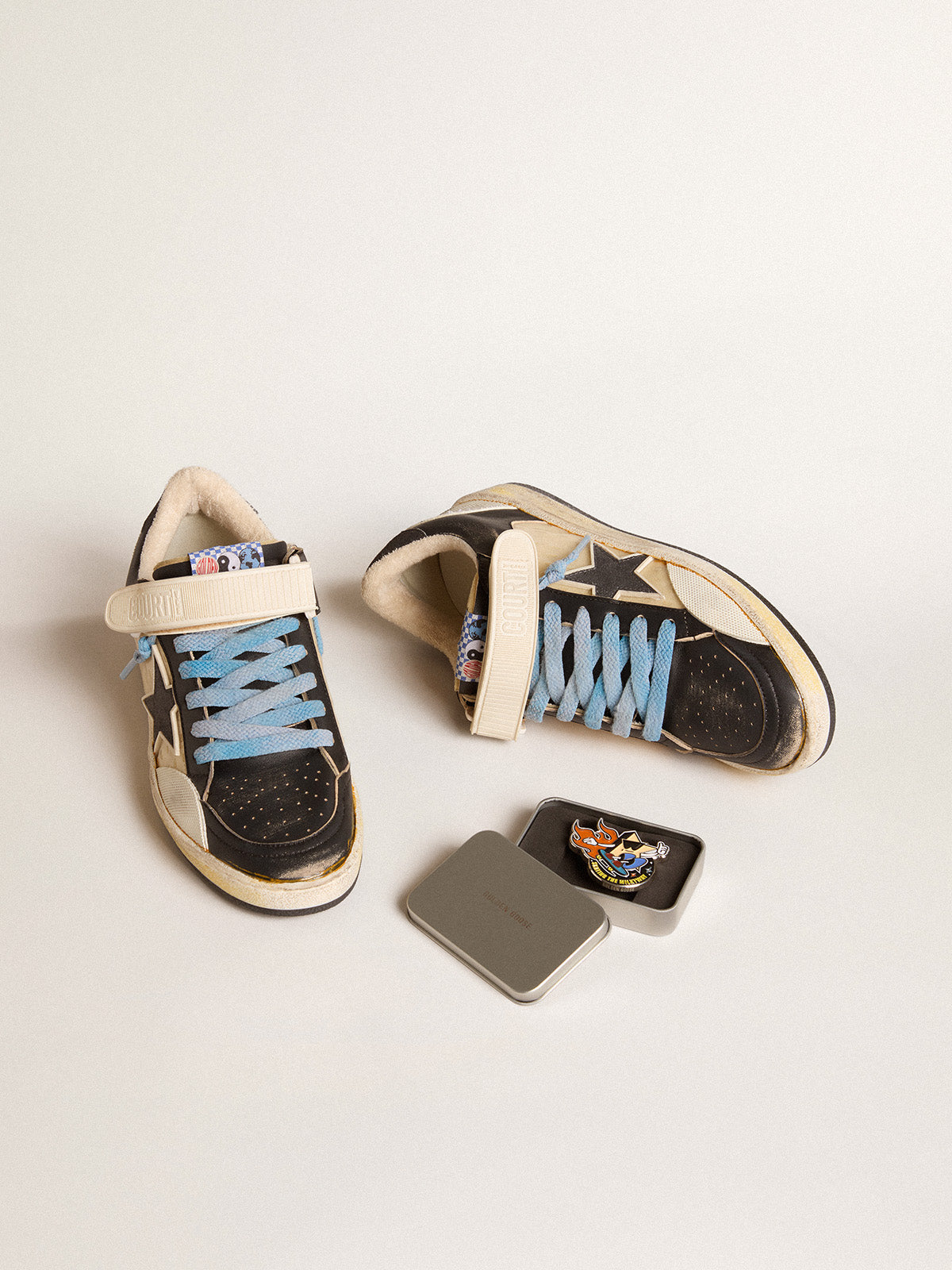 Men's Ball Star Pro in black leather with Velcro strap| Golden Goose