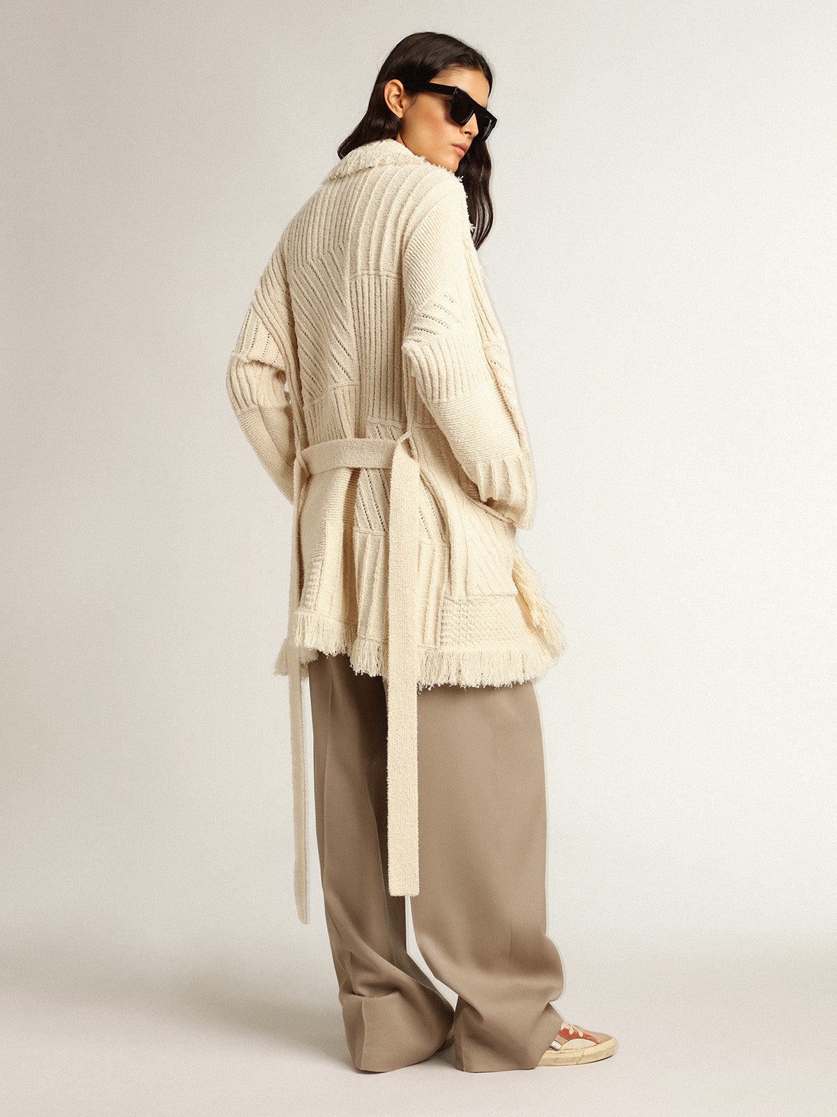 Belted cardigan in papyrus-colored cotton| Golden Goose
