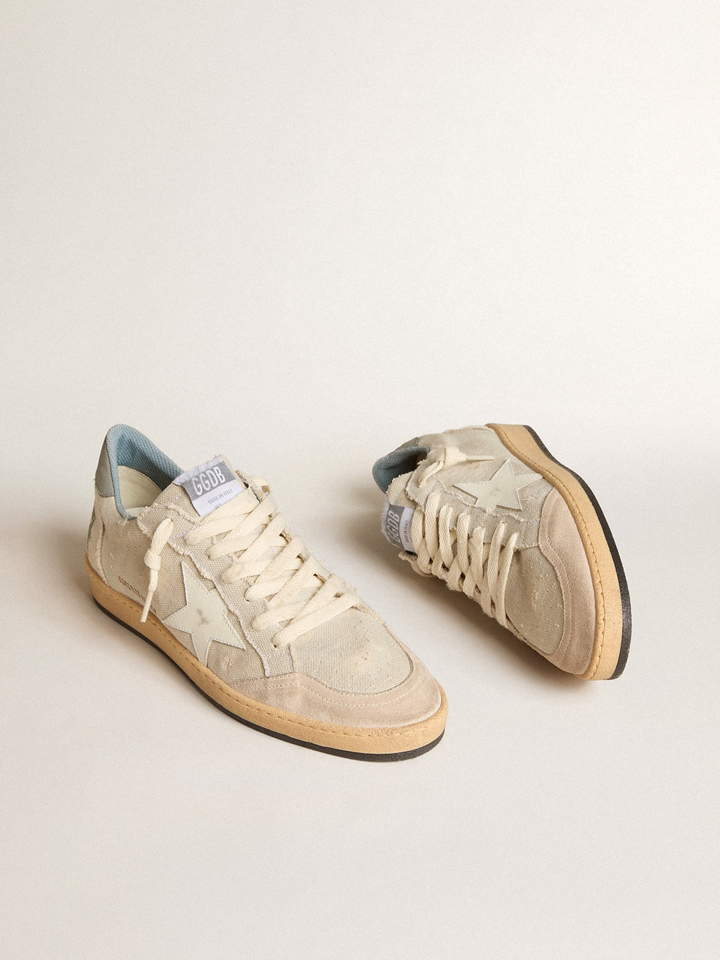 Men's Ball Star LTD in gray canvas with leather star and nubuck heel tab| Golden Goose