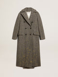 Women's long herringbone coat with yellow details| Golden Goose