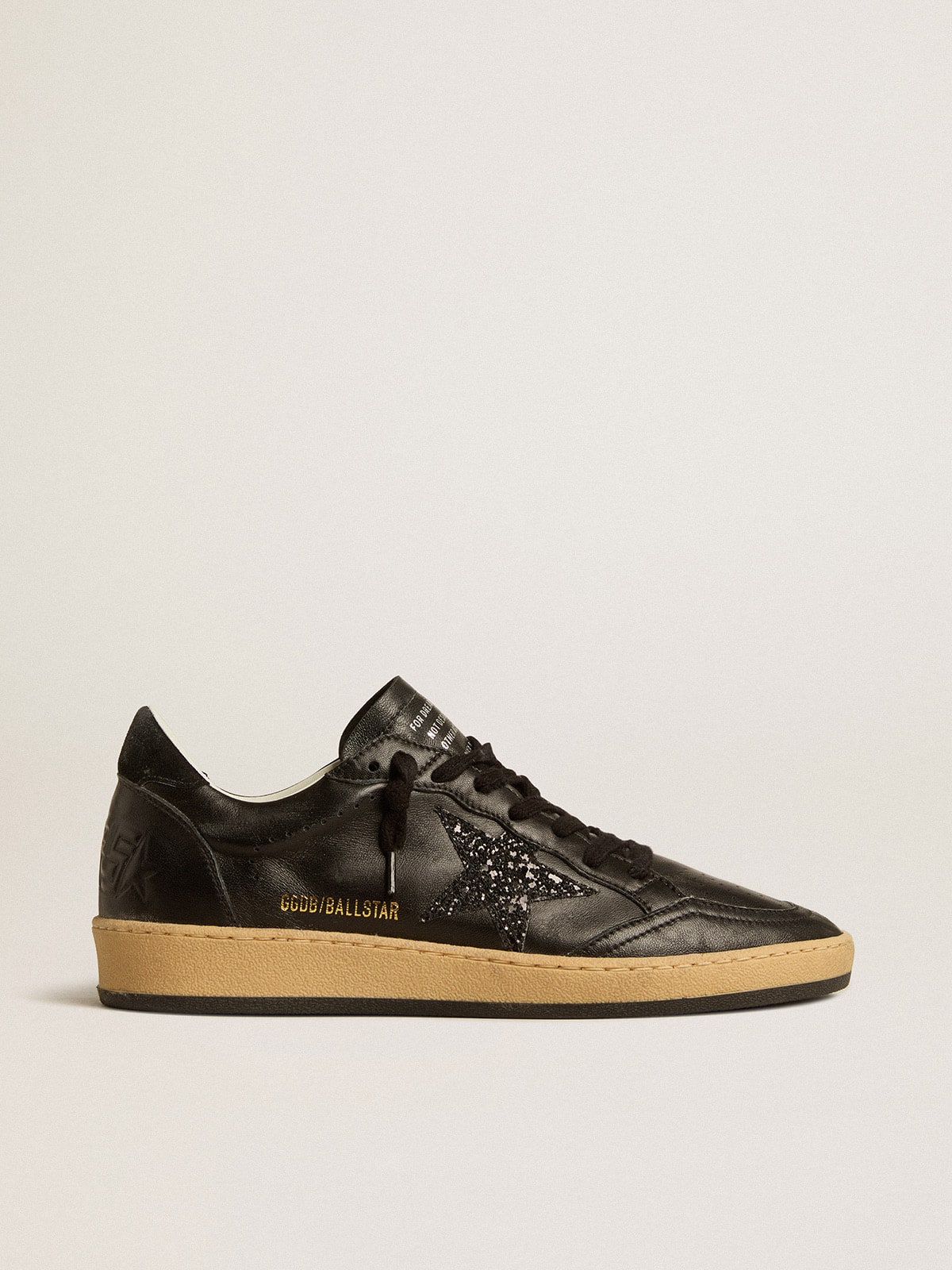 Women's Ball Star in black nappa with black glitter star and suede heel tab| Golden Goose