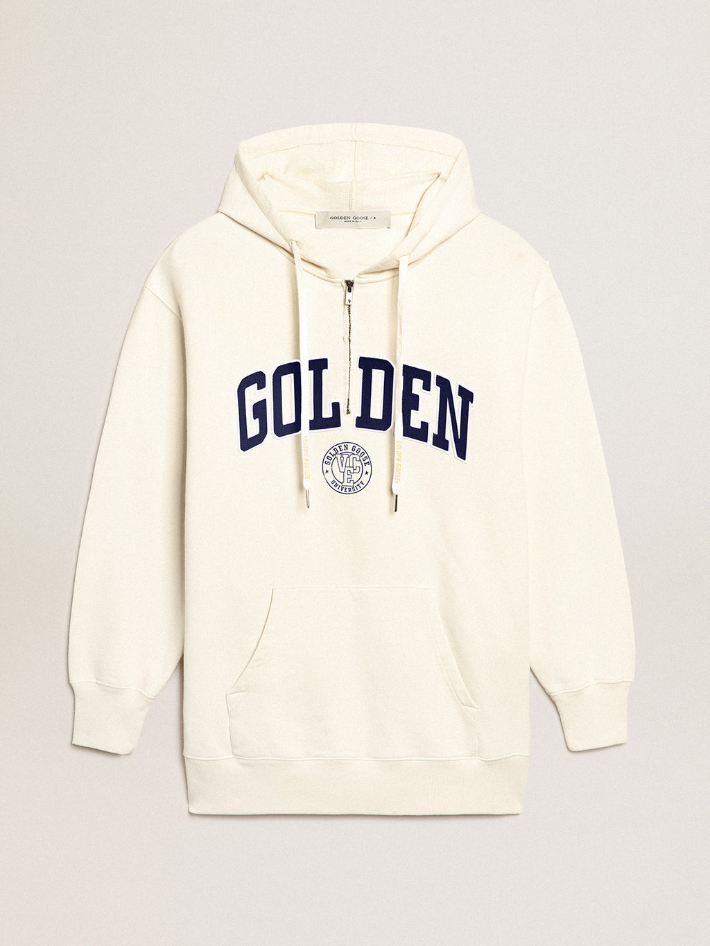 White sweatshirt dress with hood and Golden patch| Golden Goose