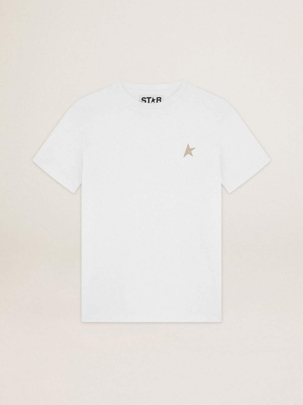 White Star Collection T-shirt with star in gold glitter on the front| Golden Goose