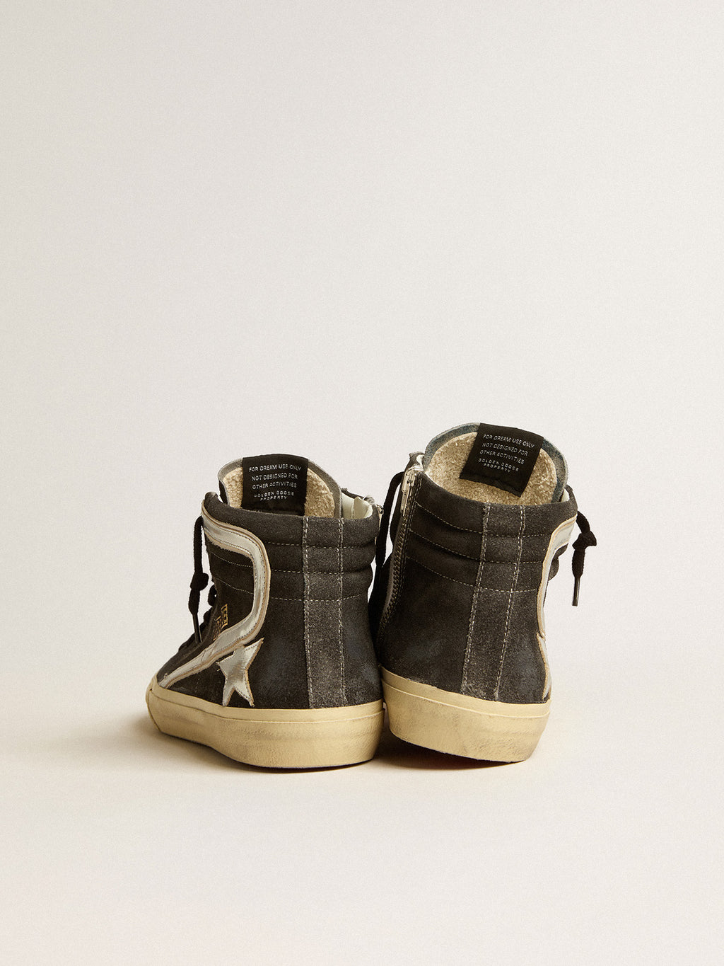 Slide in black suede with silver metallic leather star and flash| Golden Goose