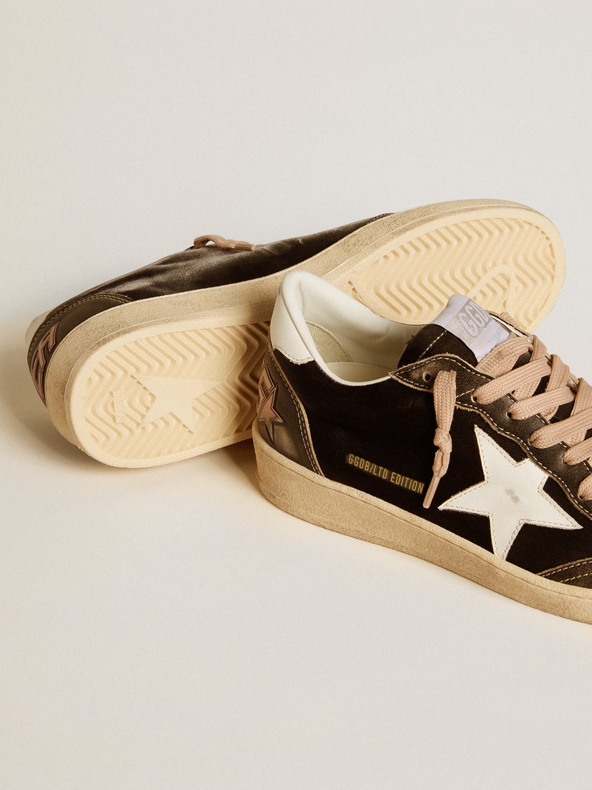 Ball Star LTD in black velvet with white leather star and heel tab| Golden Goose