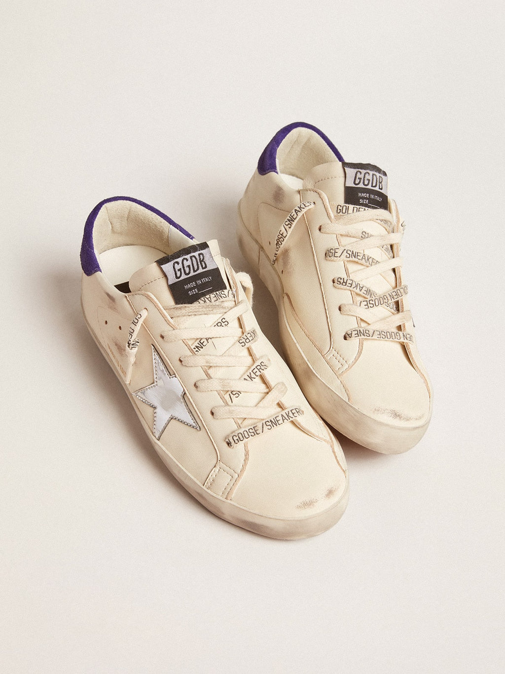 Super-Star LTD in nappa with metallic star and purple suede heel tab| Golden Goose