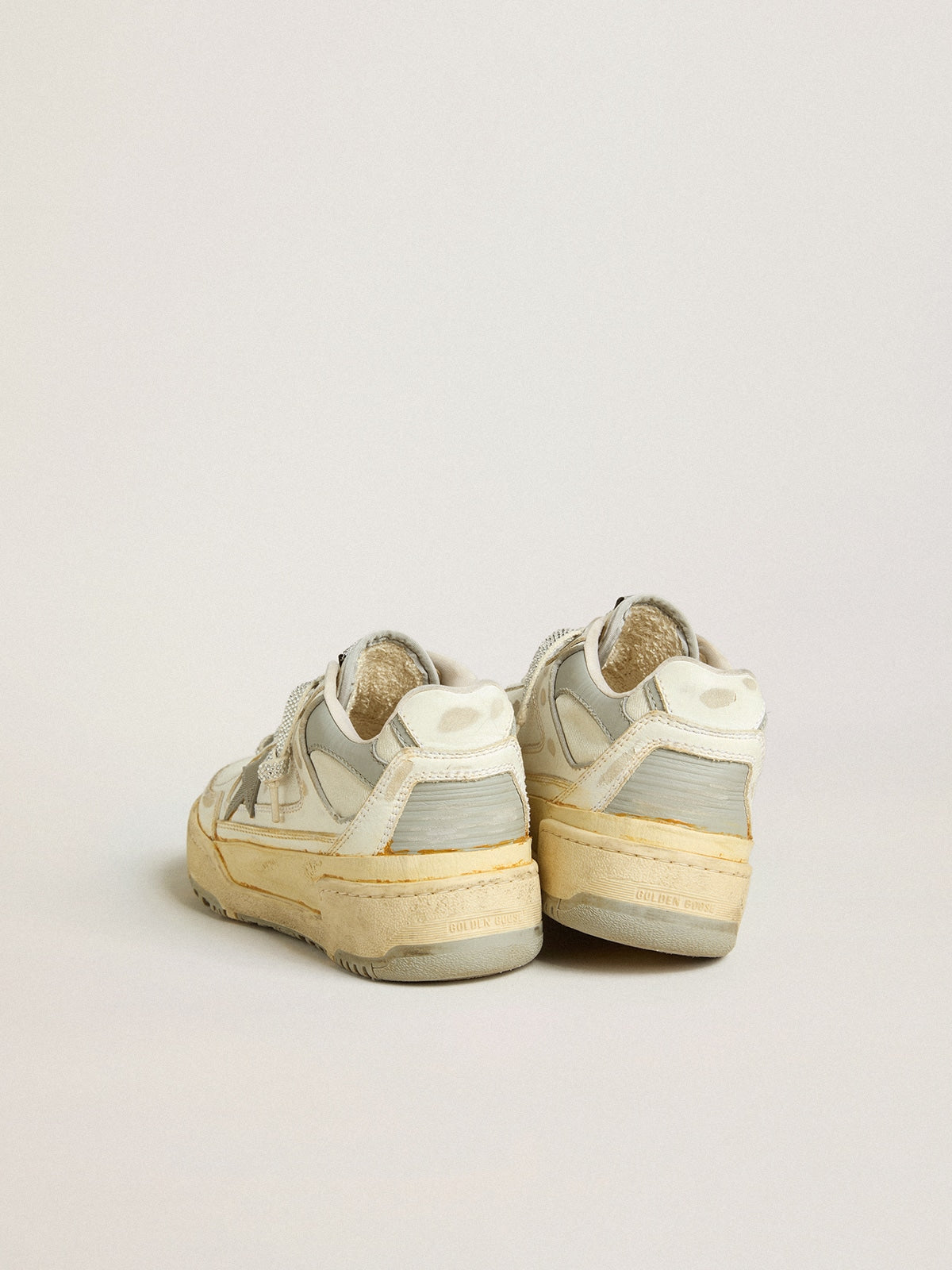 Men's Forty2 in white leather with laces with Swarovski crystals and gray star| Golden Goose