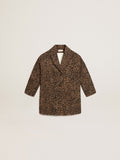 Girls' single-breasted coat in wool with jacquard animal print| Golden Goose