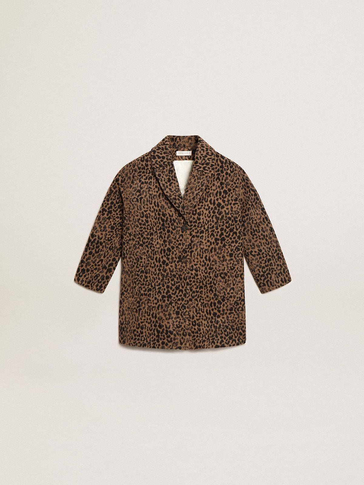 Girls' single-breasted coat in wool with jacquard animal print| Golden Goose