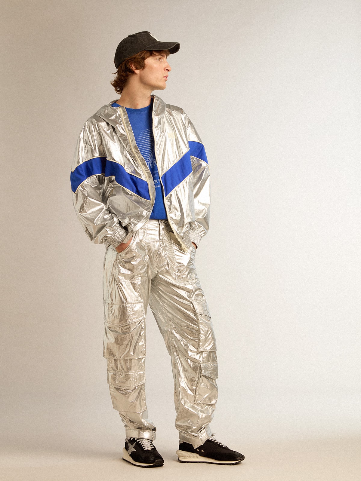 Men's windcheater in silver technical fabric| Golden Goose