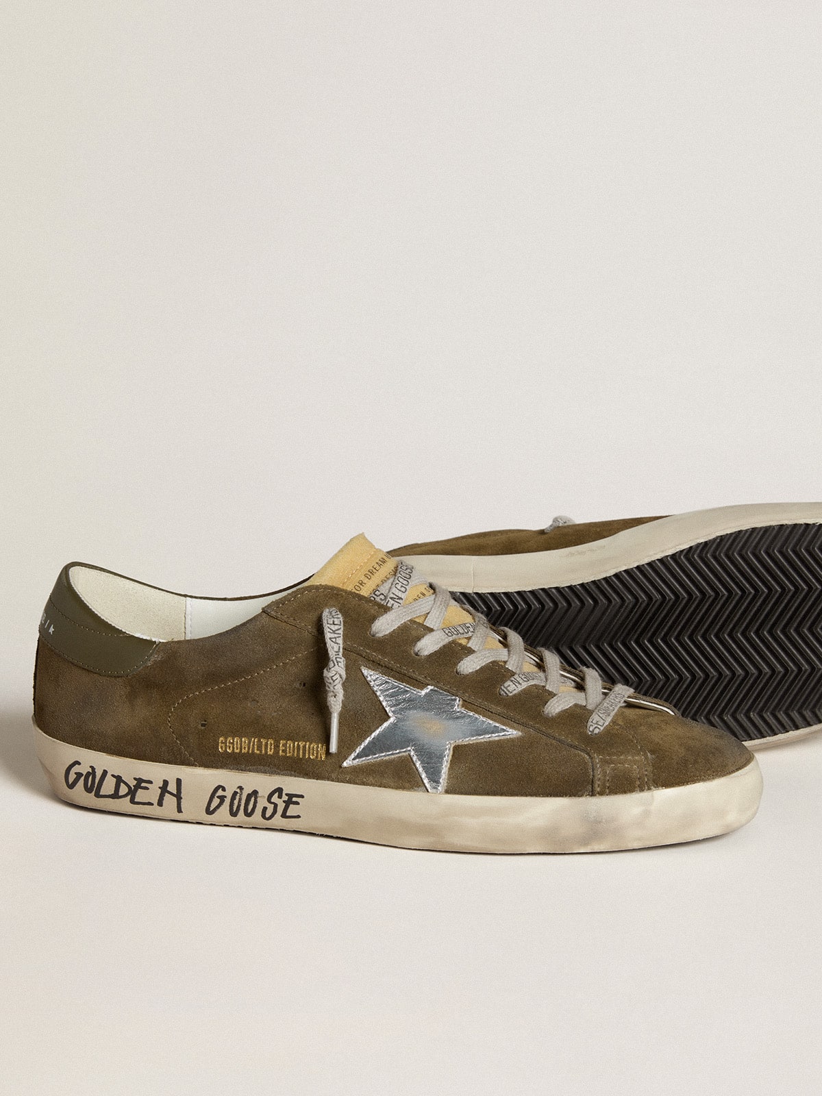 Super-Star LTD in suede with metallic leather star and leather heel tab| Golden Goose