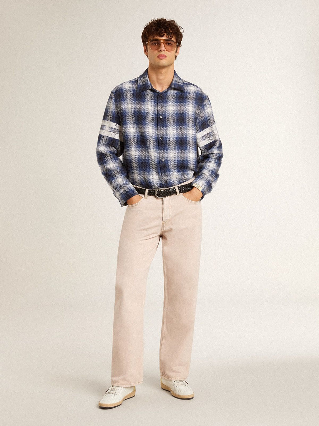 Men's Ball Star LTD with mesh star and midnight blue leather heel tab| Golden Goose