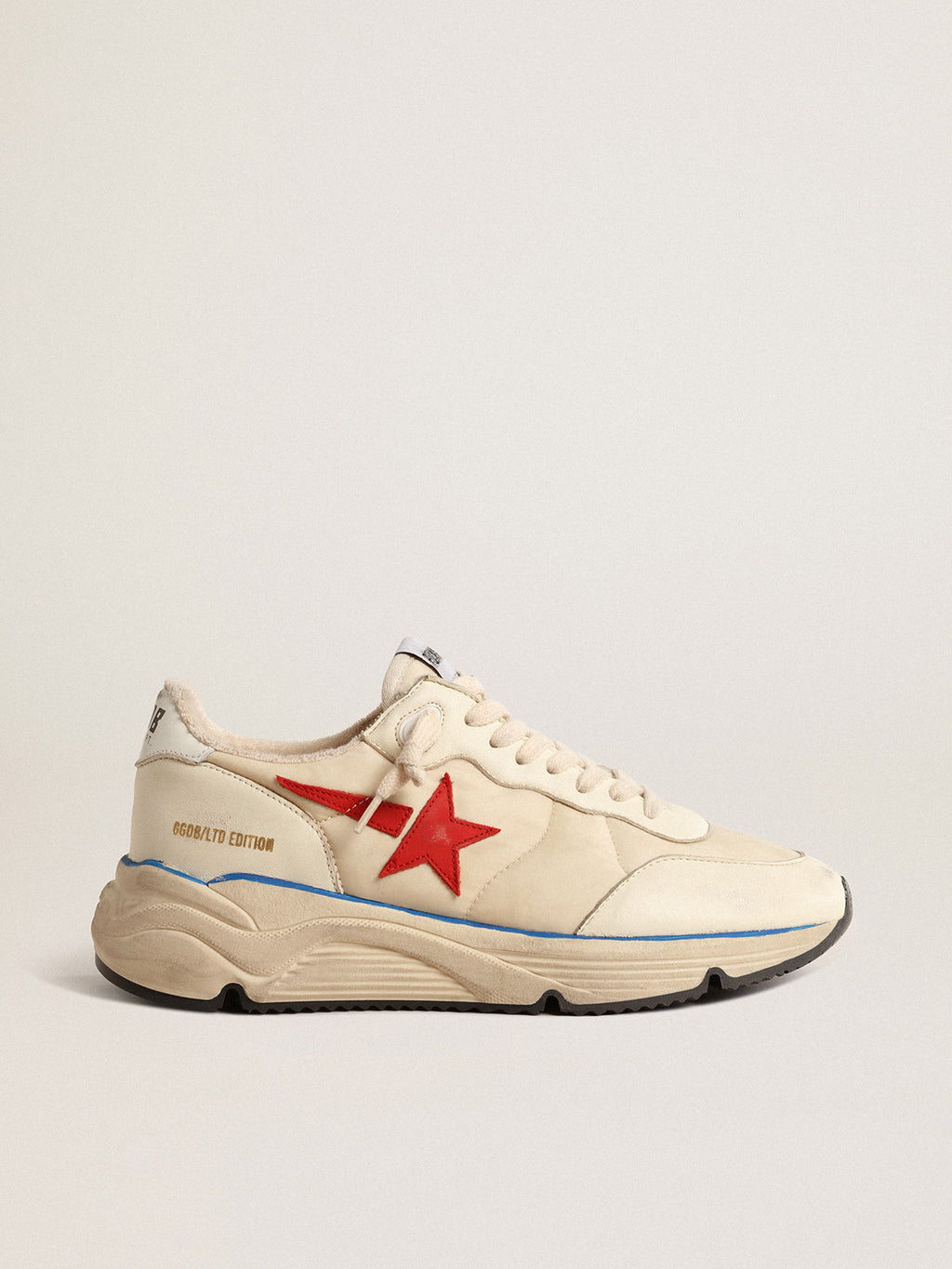 Women's Running Sole LTD in beige nylon with red leather star| Golden Goose