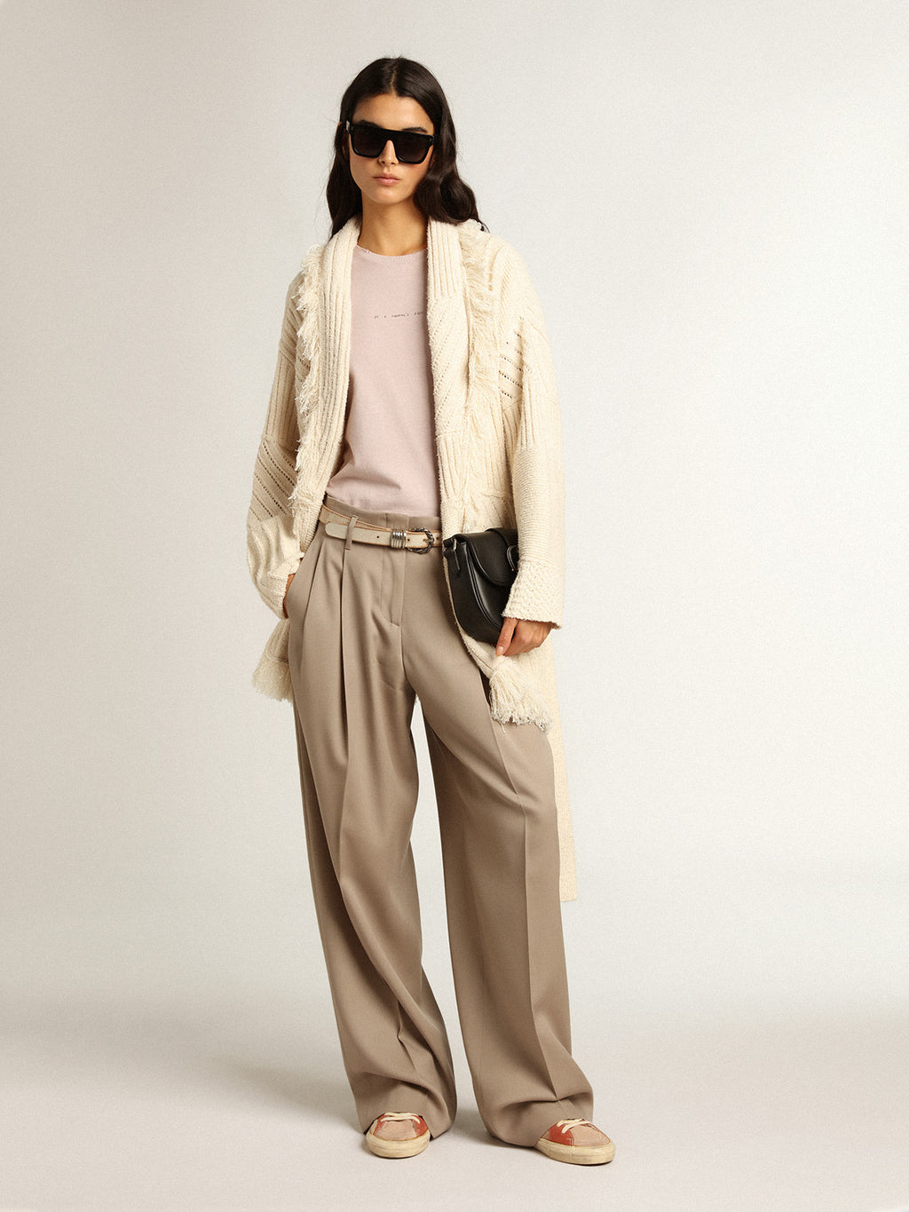 Belted cardigan in papyrus-colored cotton| Golden Goose