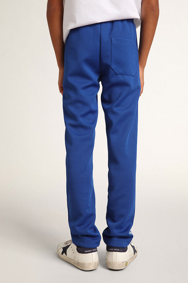 Bright blue joggers with white strip and contrasting bright blue stars| Golden Goose