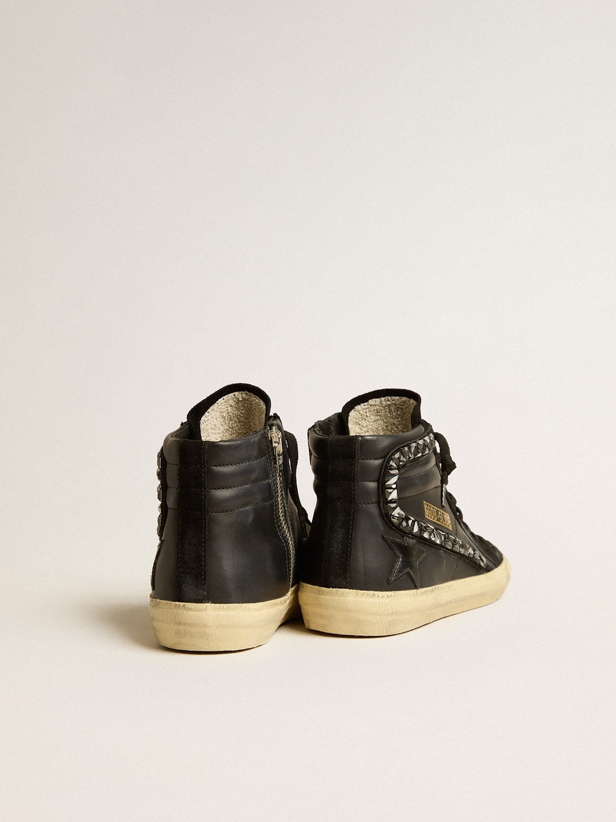 Slide in leather with black star and Swarovski crystal flash| Golden Goose