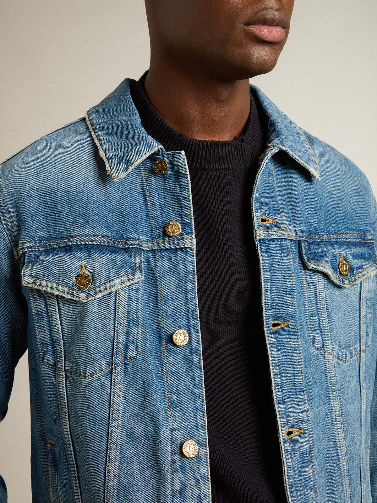 Men's denim jacket with medium wash| Golden Goose