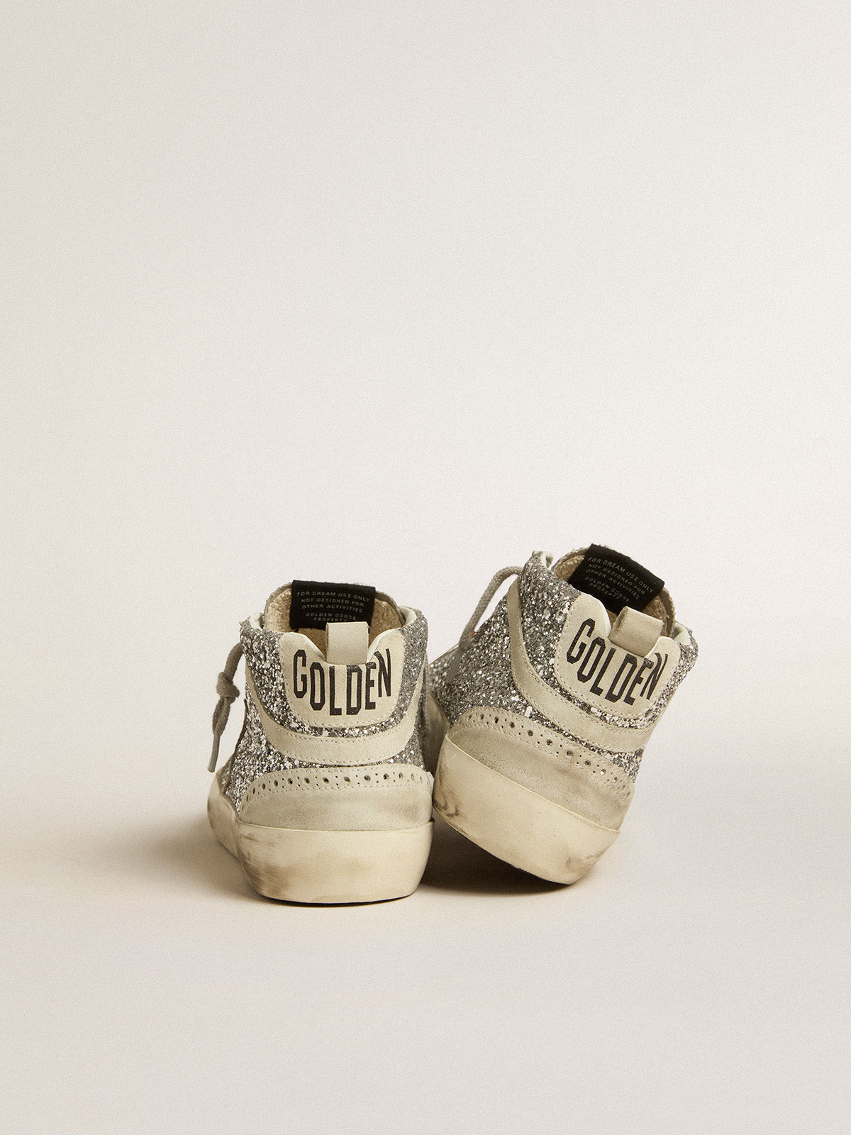 Mid Star in silver glitter with ice-gray suede star and flash| Golden Goose