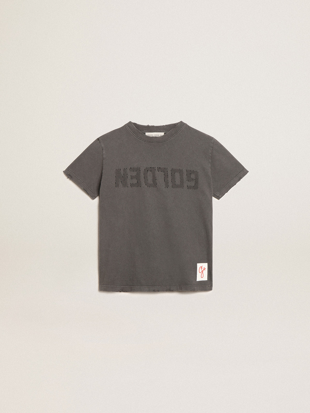Boys' T-shirt in gray with distressed treatment| Golden Goose