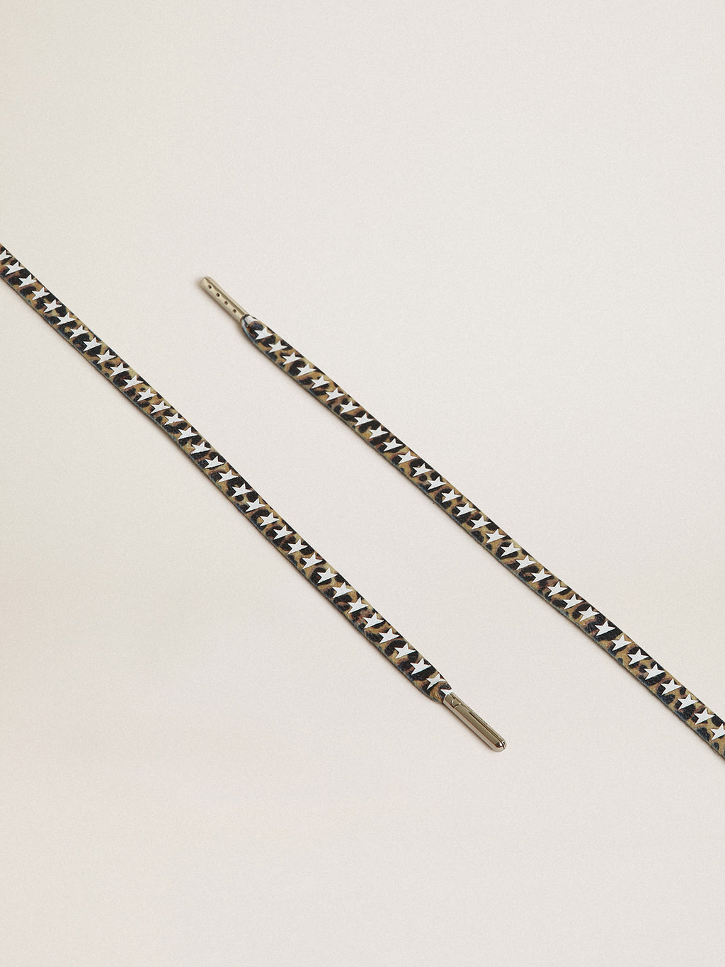 Beige and brown leopard-print laces with contrasting white stars| Golden Goose
