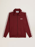 Men's burgundy zipped sweatshirt with white strip and contrasting stars| Golden Goose