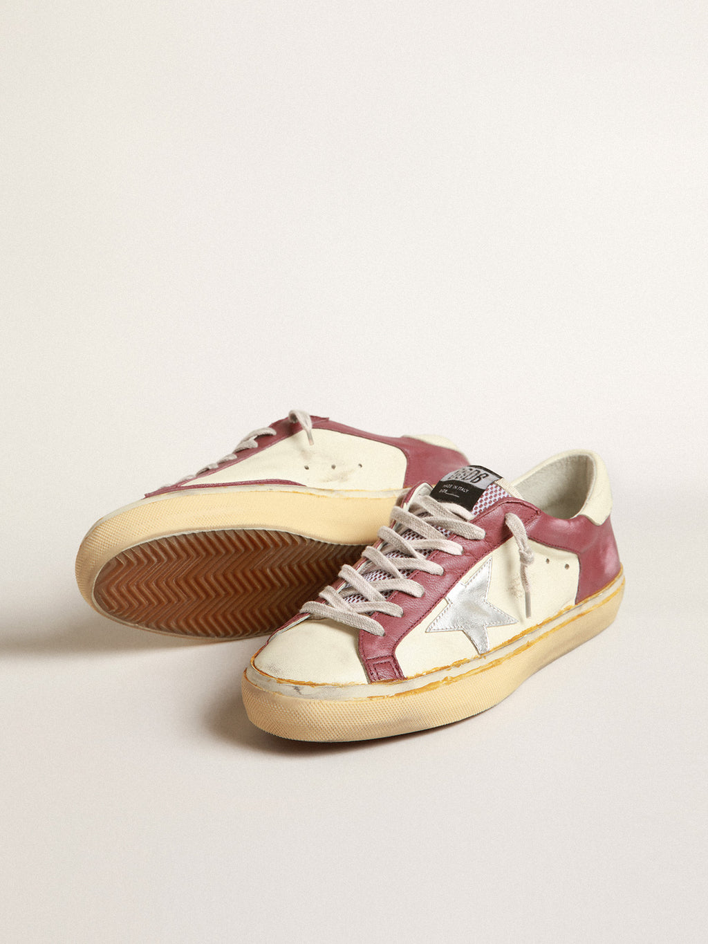 Super-Star in nappa leather with burgundy inserts and silver star| Golden Goose