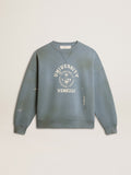 Oversized sweatshirt in baby blue with distressed finish| Golden Goose
