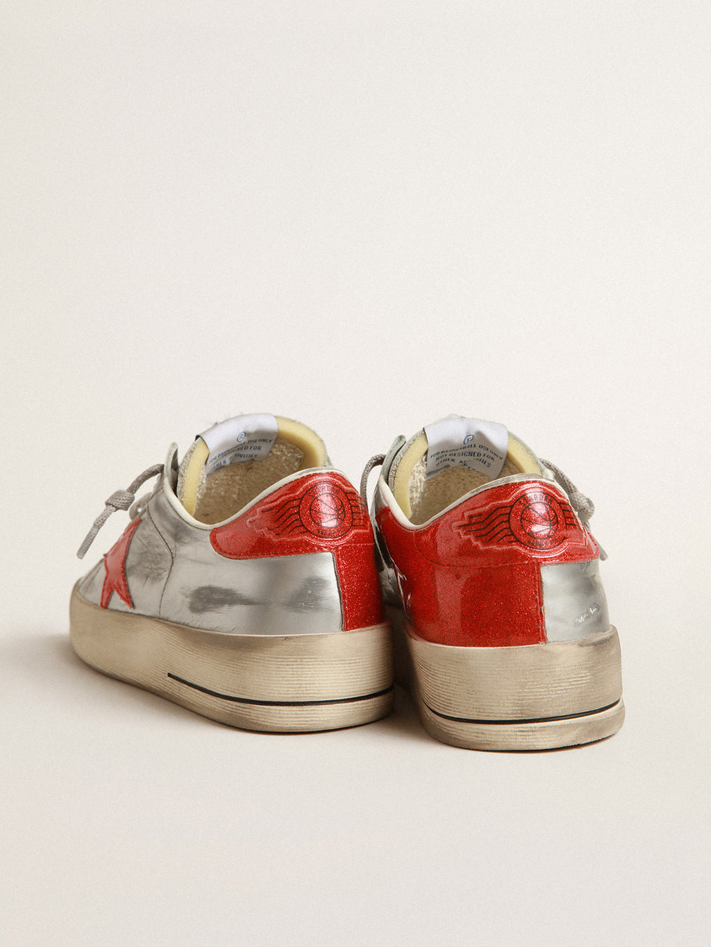 Men's Stardan in metallic leather with red glitter inserts| Golden Goose