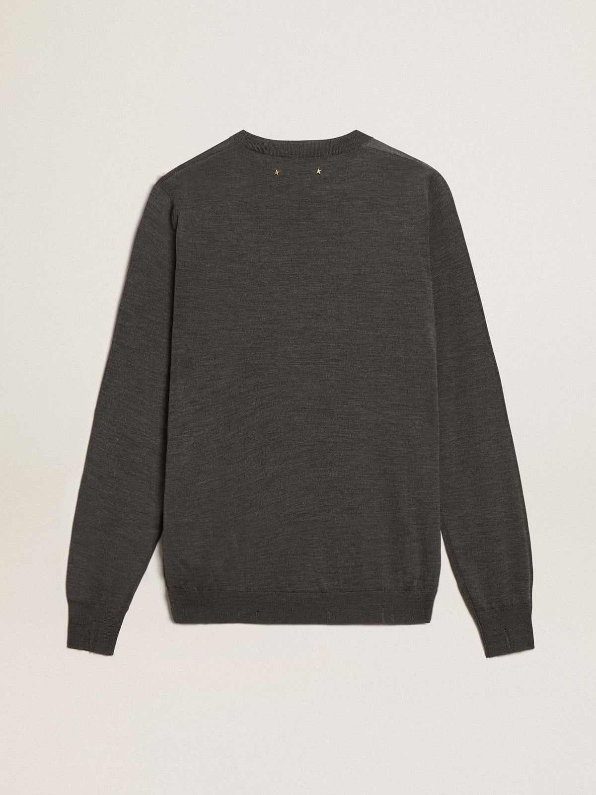 Men's round-neck sweater in dark gray mélange wool| Golden Goose