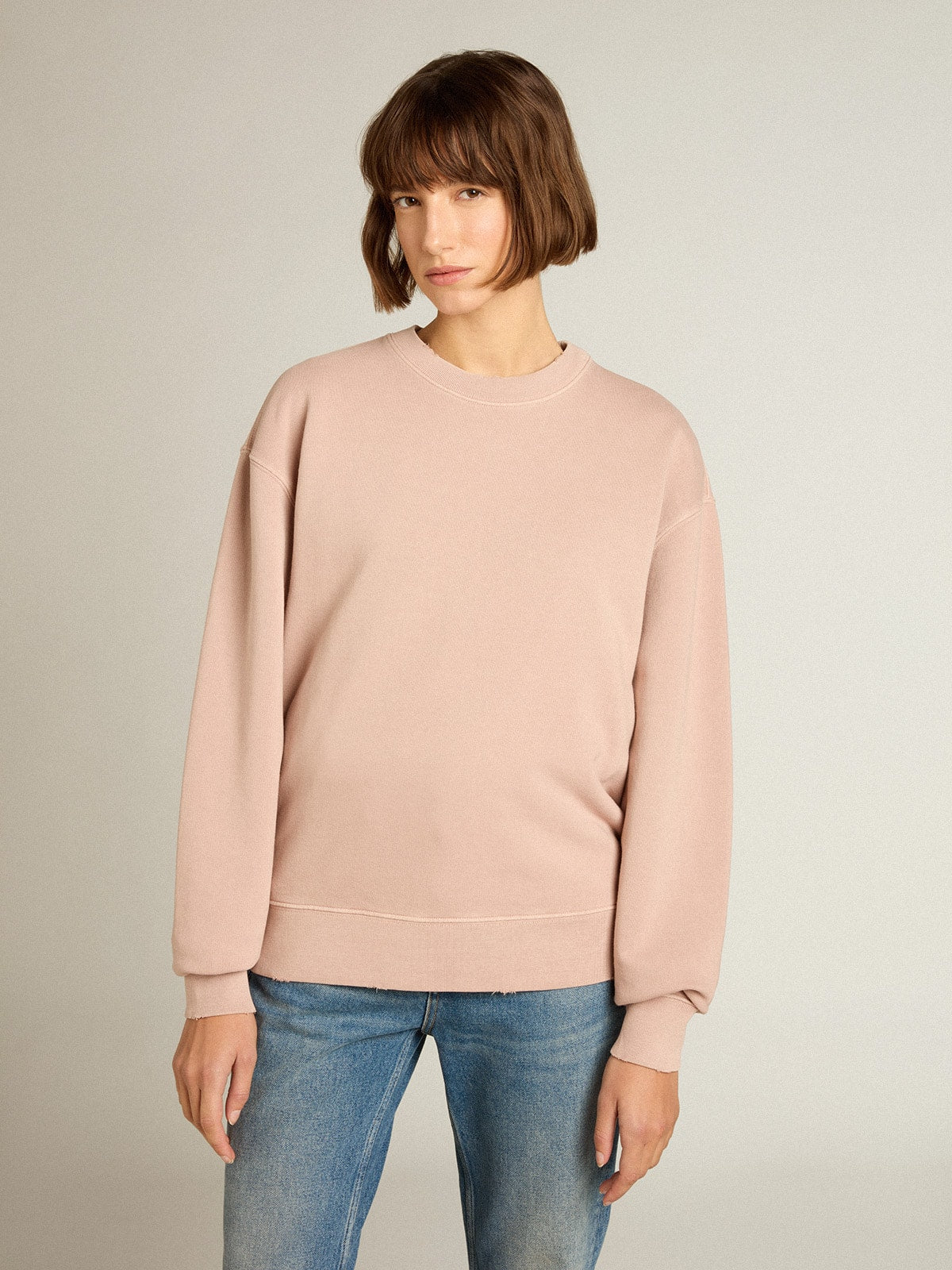Powder-pink sweatshirt with reverse logo on the back - Jersey Capsule| Golden Goose